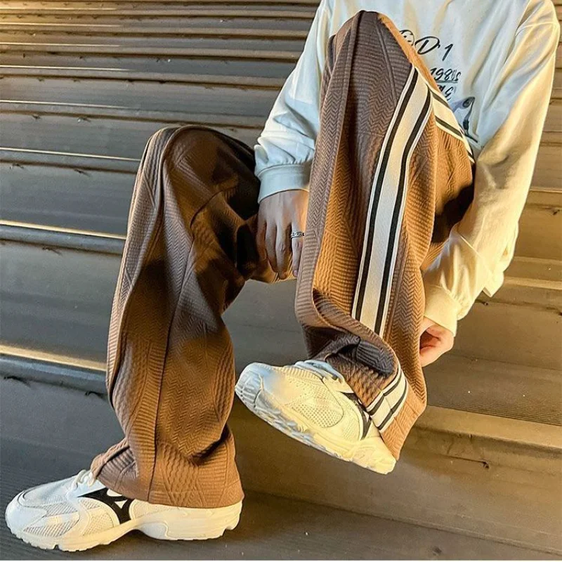 

Autumn Harajuku Side Stripe Sweatpants Men Loose Wide Leg Sports Casual Trousers 2023 Korean Fashion Y2k Streetwear Sweat Pants