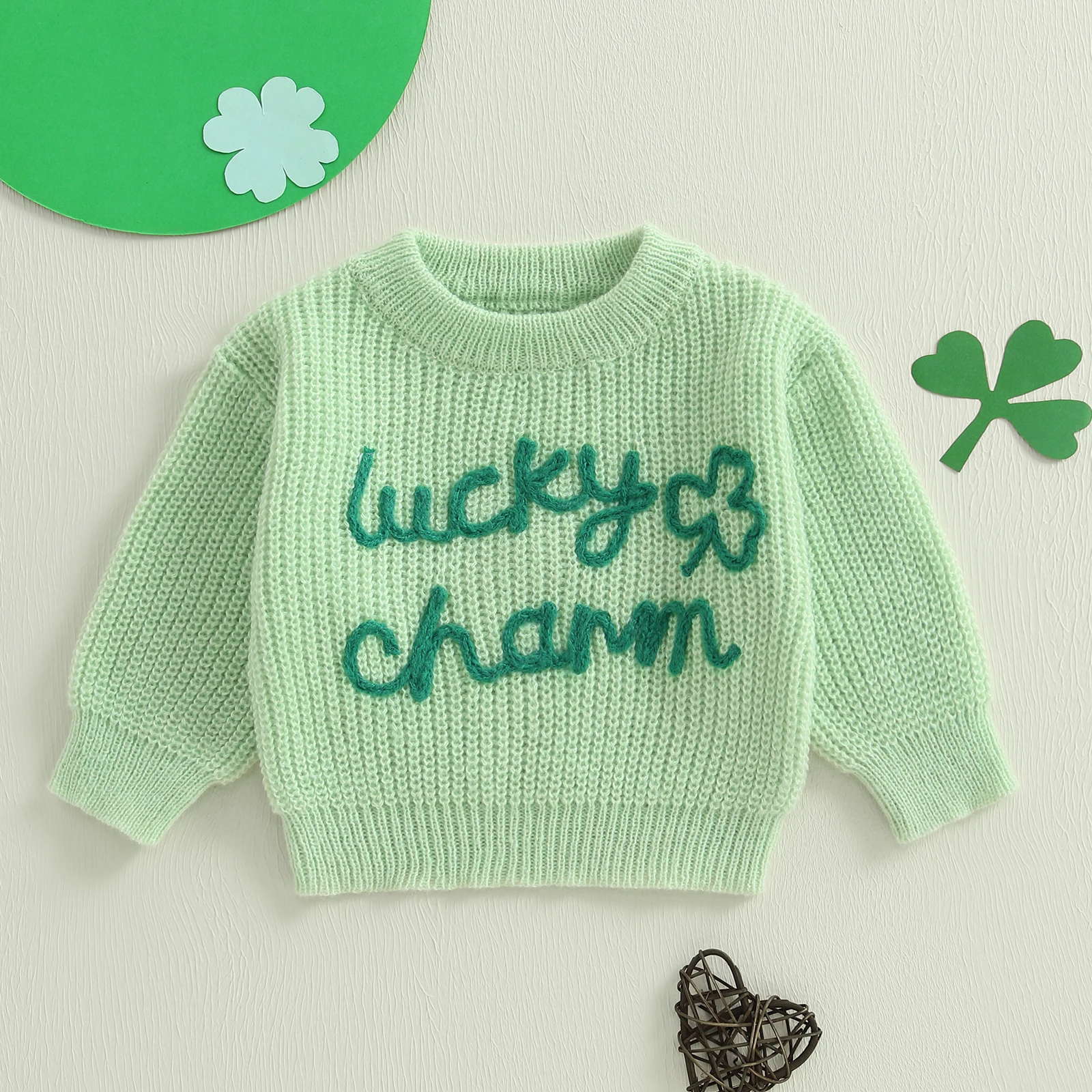 Toddler Baby Girl Boy St Patricks Day Clothes Lucky Knit Sweater Shirt Oversized Warm Pullover Spring Cute Outfits