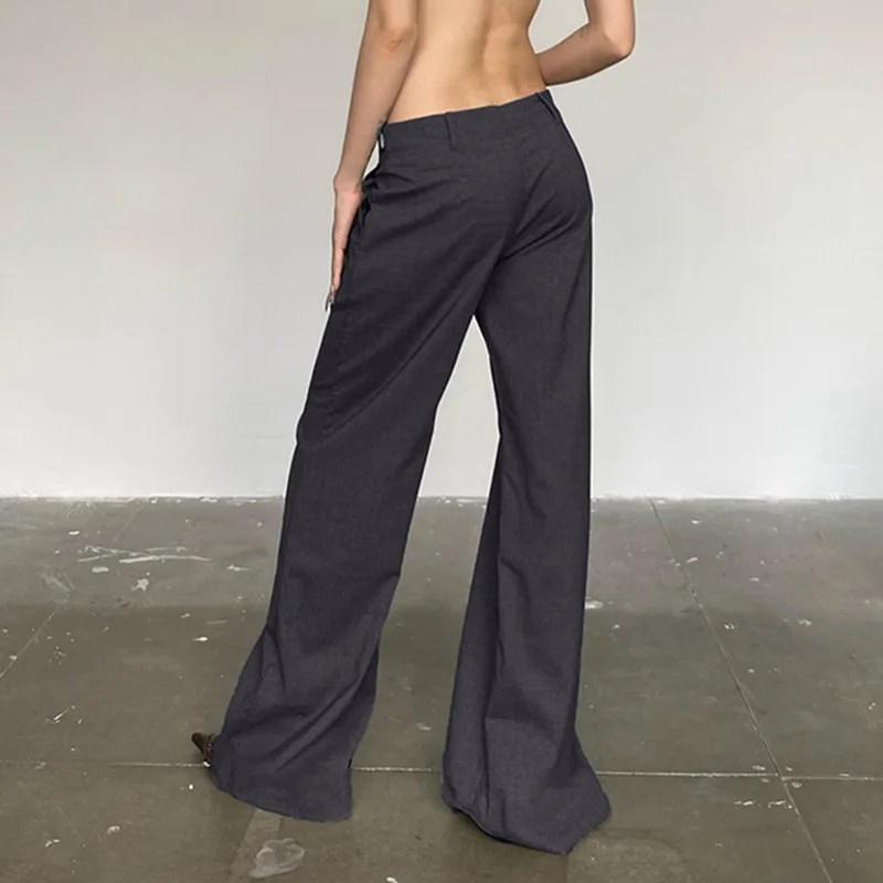 Women's Autumn/Winter Casual Suit Pants Winter Spice Low-rise Two-button Wide Leg Pants Gray Pants Youthful Woman Clothes
