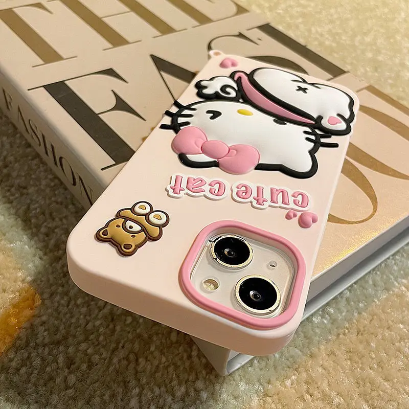

Kawaii Sanrio Iphone Case Cute and Fun Butt-Lifting Hellokitty New Silicone Mobile Phone Cover Decompression Toy
