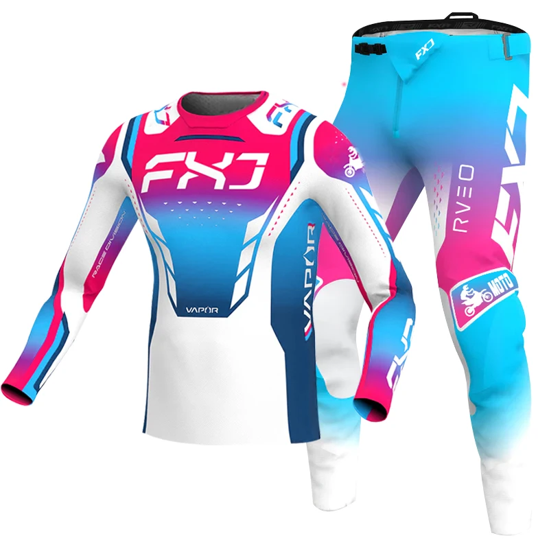 레이싱 슈트 모토크로스 기어 세트 엔듀로 크로스 저지 팬츠 오프로드 MX MTB 모토 남성용 키트 여성용 이름 번호 맞춤 제작 화이트 핑크