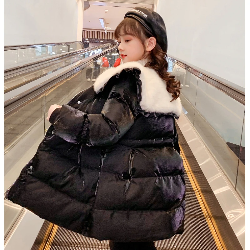 

Winter New Down Jacket for Girls Fashion Thick Warm Snowsuit Mid-length Fur Collar Cotton Coat Teenager Clothing Outerwear 4-12Y