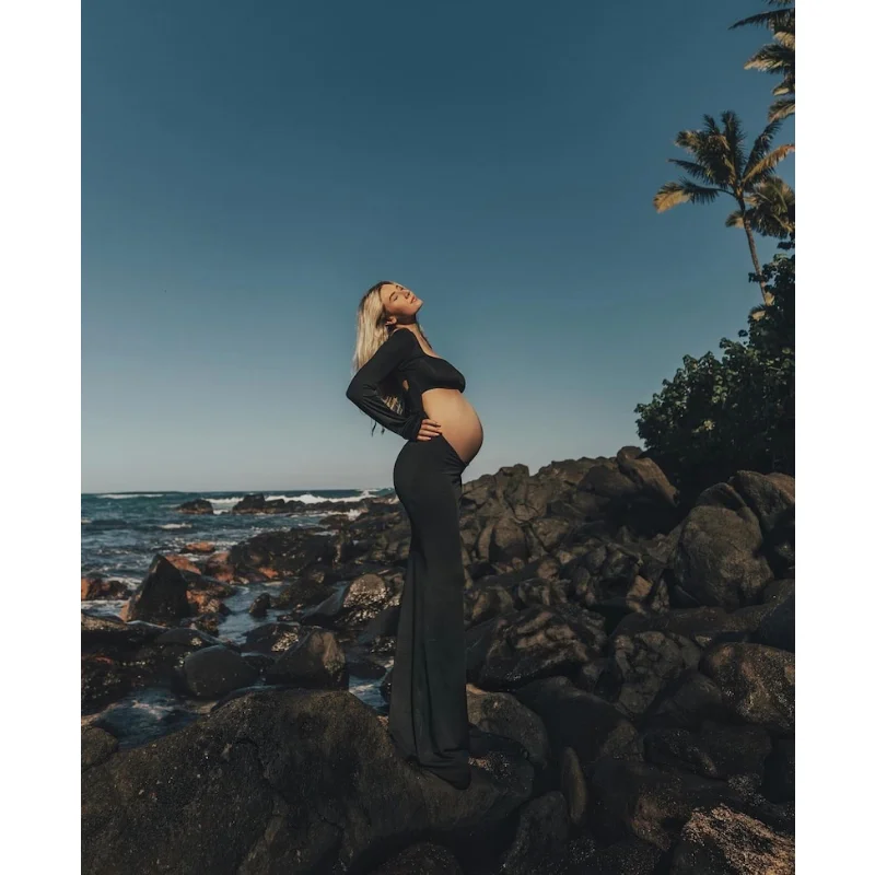 Maternity Outfit | Open Belly Stretchy Dress, Long Photo Shoot Dress - 3