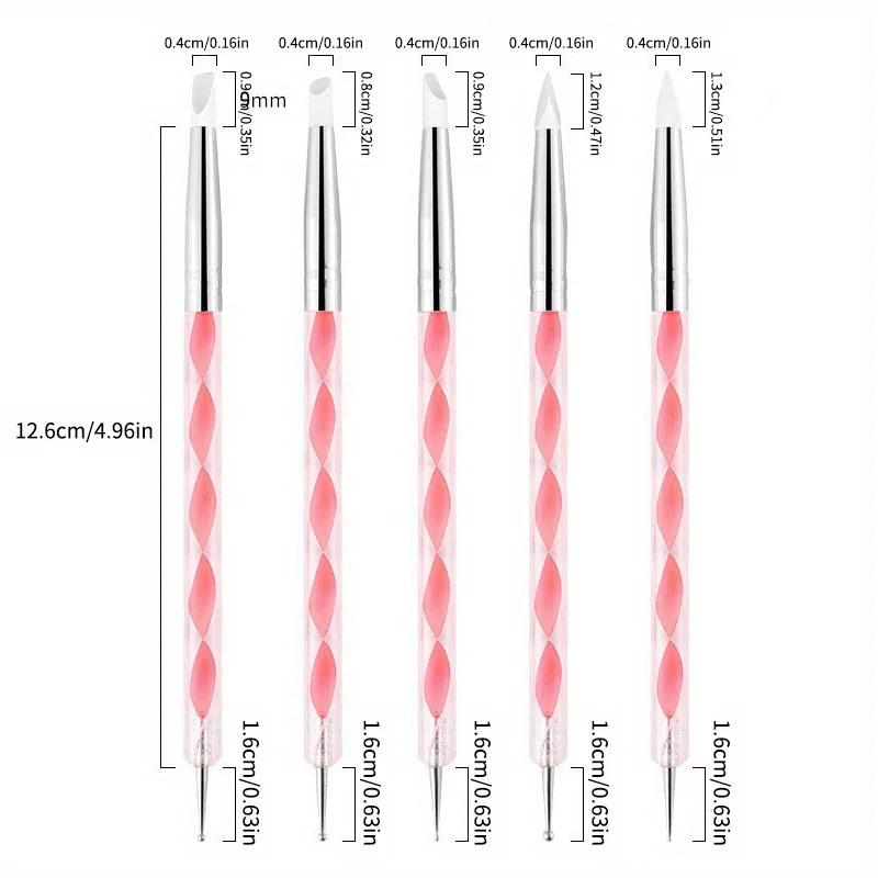 5Pcs 2 Way Nail Art Acrylic Silicone Point Flower Nail Pen Stainless Steel Dotting Tools Marbleizing Painting Pens 4