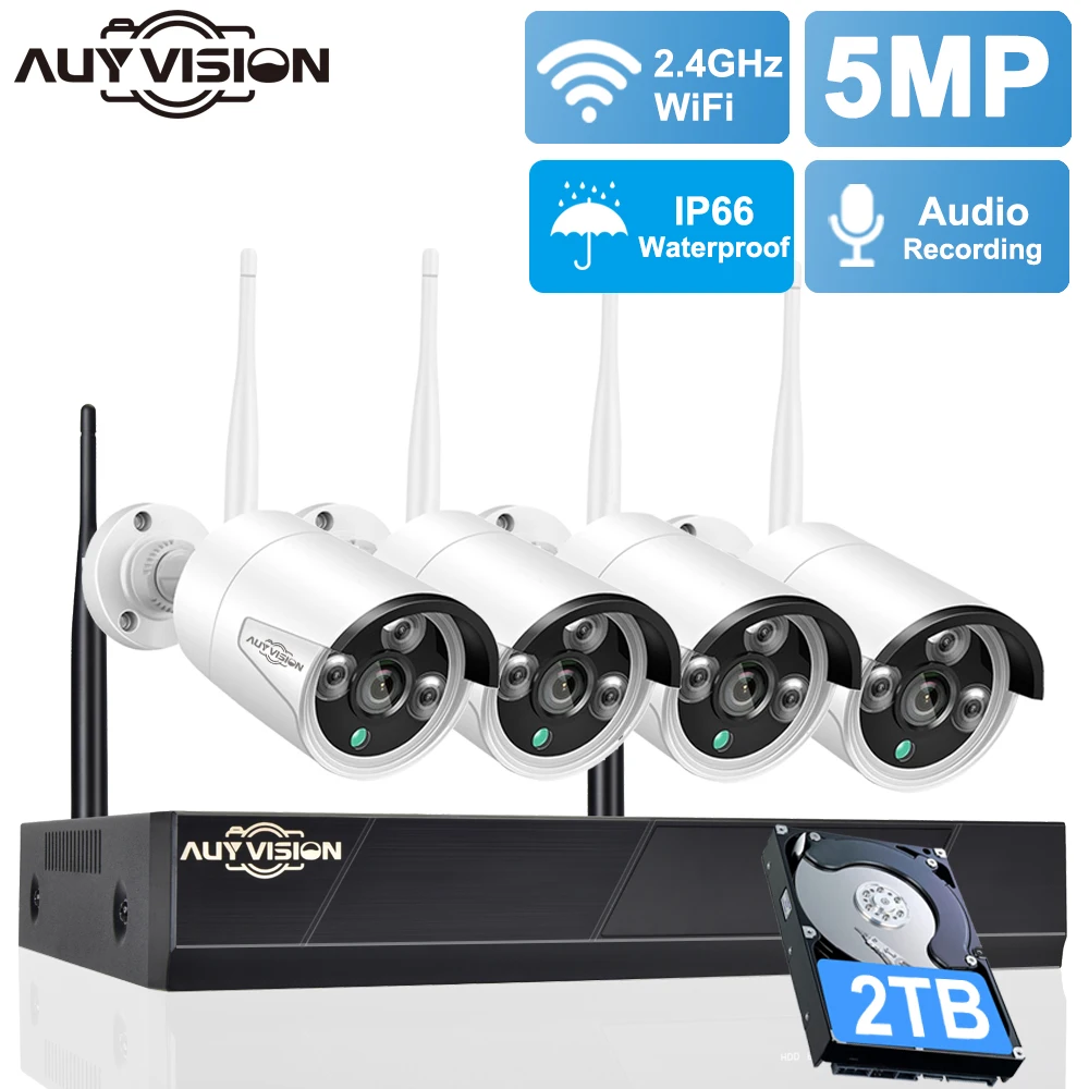 H.265 Wireless Cctv System 8Ch 3Mp Nvr 5Mp Outdoor Waterproof Wifi Ip Security Camera Audio Video Surveillance Kit