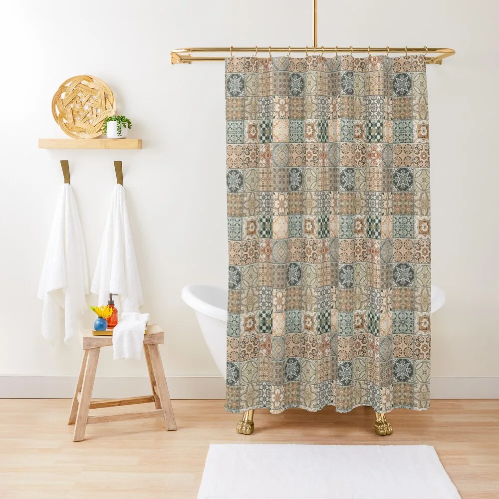 

Oriental Traditional Farmhouse Moroccan Tiles Zellige Pattern Style Shower Curtain Shower For Bathroom Elegant Bathroom Curtain