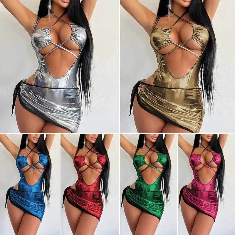 Womens One-piece Hip Wrap Skirt Set Swimsuit Sexy OL Light Mature Spicy Girl Tie Up One Piece High Waisted Hip Wrap Skirt