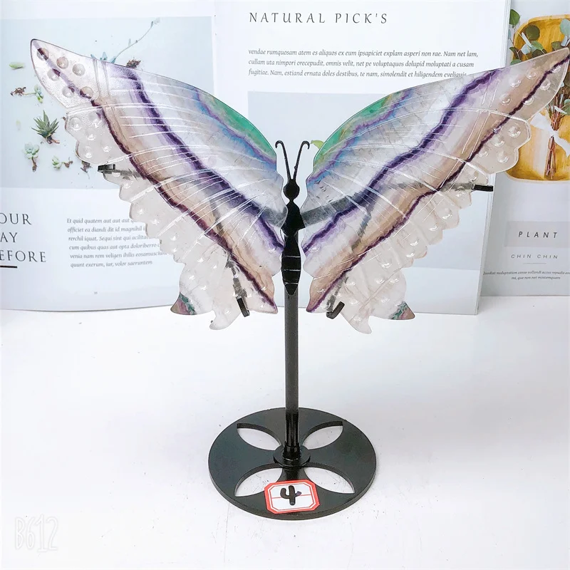 

Natural Rainbow Fluorite Butterfly Wing Carving Crafts Healing Gemstone Stone Gifts Home Ornament Decoration 1pair