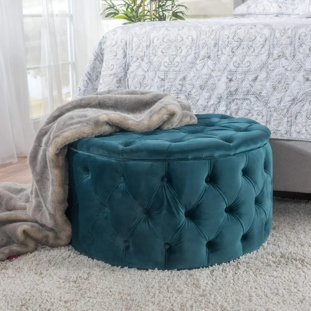 

Dark Teal Foot Stool Velvet Ottoman Round Freight Free Hallway Living Room Furniture Home