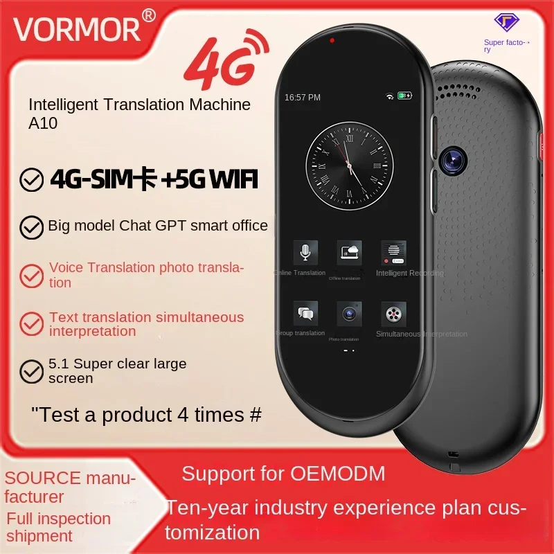 

Translator Device A10 4G 138 Languages Intelligent Real-time Voice Recording Text Translate Machine Supports 16 Offline