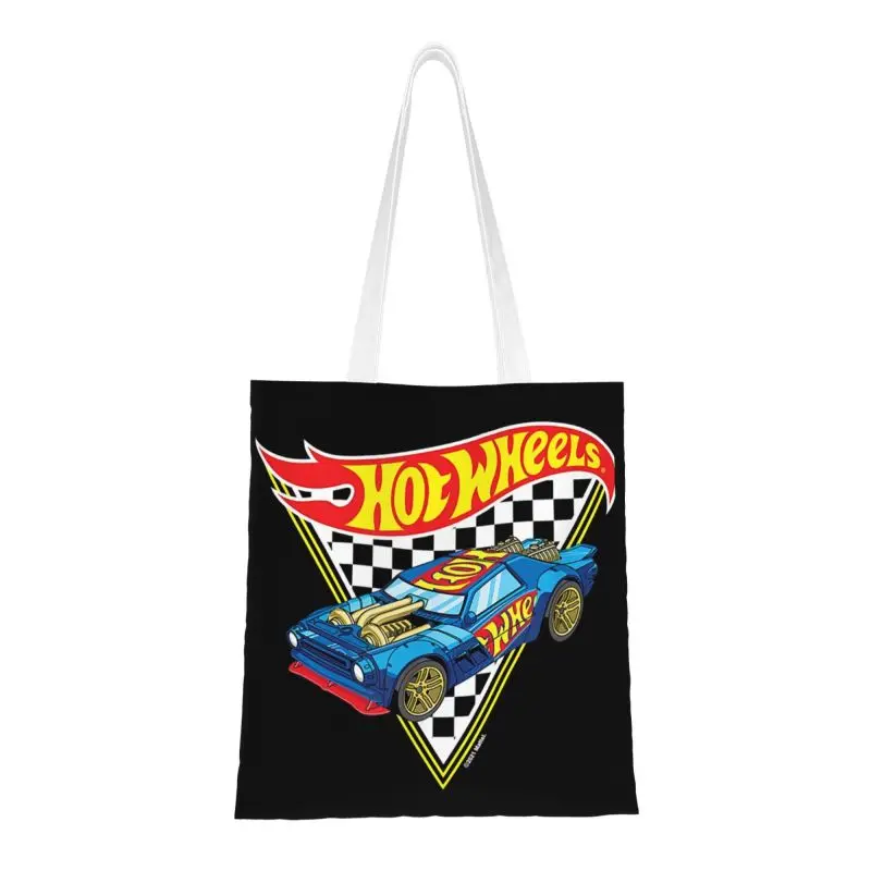 Kawaii Sport Car Hot Wheels Acceleracers Shopping Tote Bag Riciclaggio Cartoon Car Generi Alimentari Canvas Shopper Borsa A Tracolla