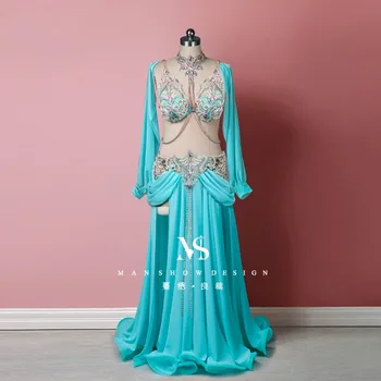 customized belly dance performance costume new sexy tassel body chain women's group dance costume big swing skirt dancewear