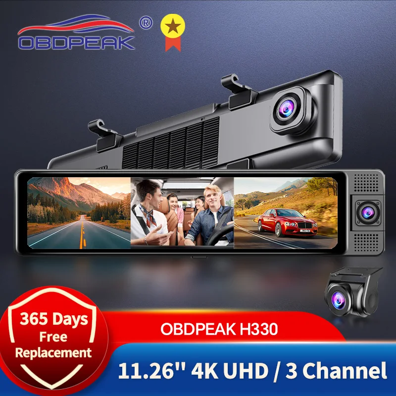 OBDEPAK 차량용 DVR 대시 캠, H330, 4K 폰, 와이파이 백미러, 3 카메라, 전면 캐빈, 후면 캠, GPS, 야간 투시경, 24 시간 주차 모니터