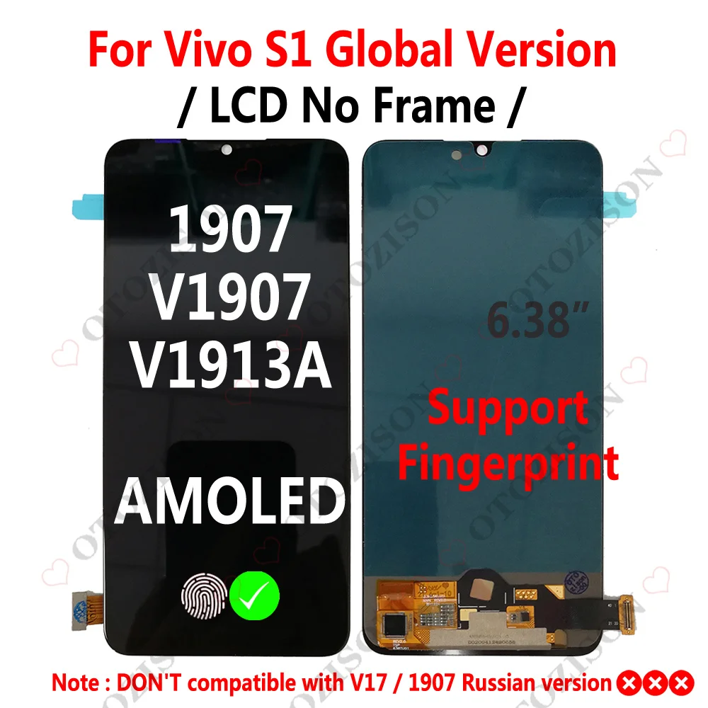Super AMOLED LCD With Frame For Vivo S1 Global Version Display