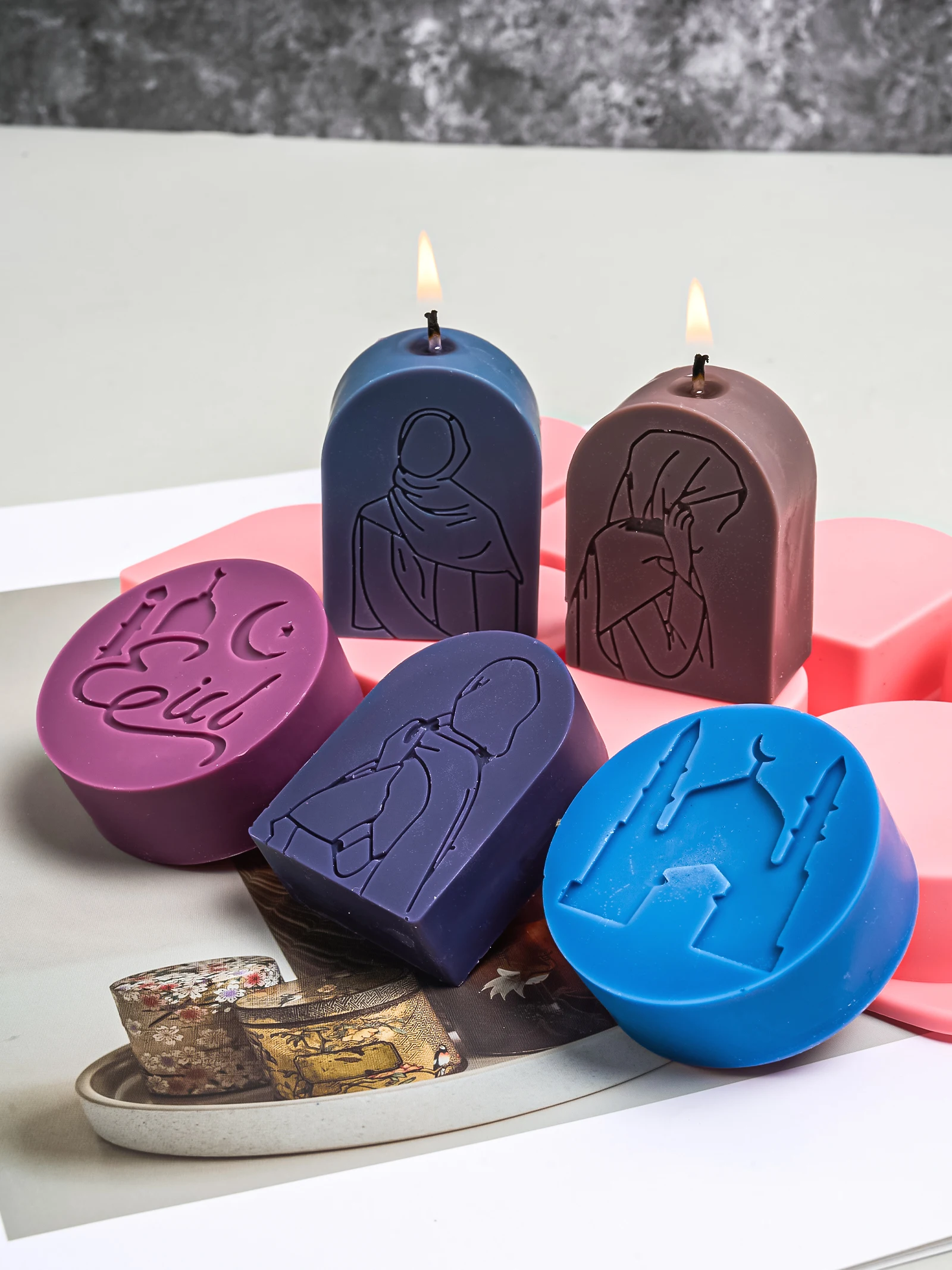 8 Hole Ramadan Silicone Soap Mold Eid Mubarak Abstract Portrait Candle Making Supplies DIY Aroma Gypsum Casting Molds Home Decor
