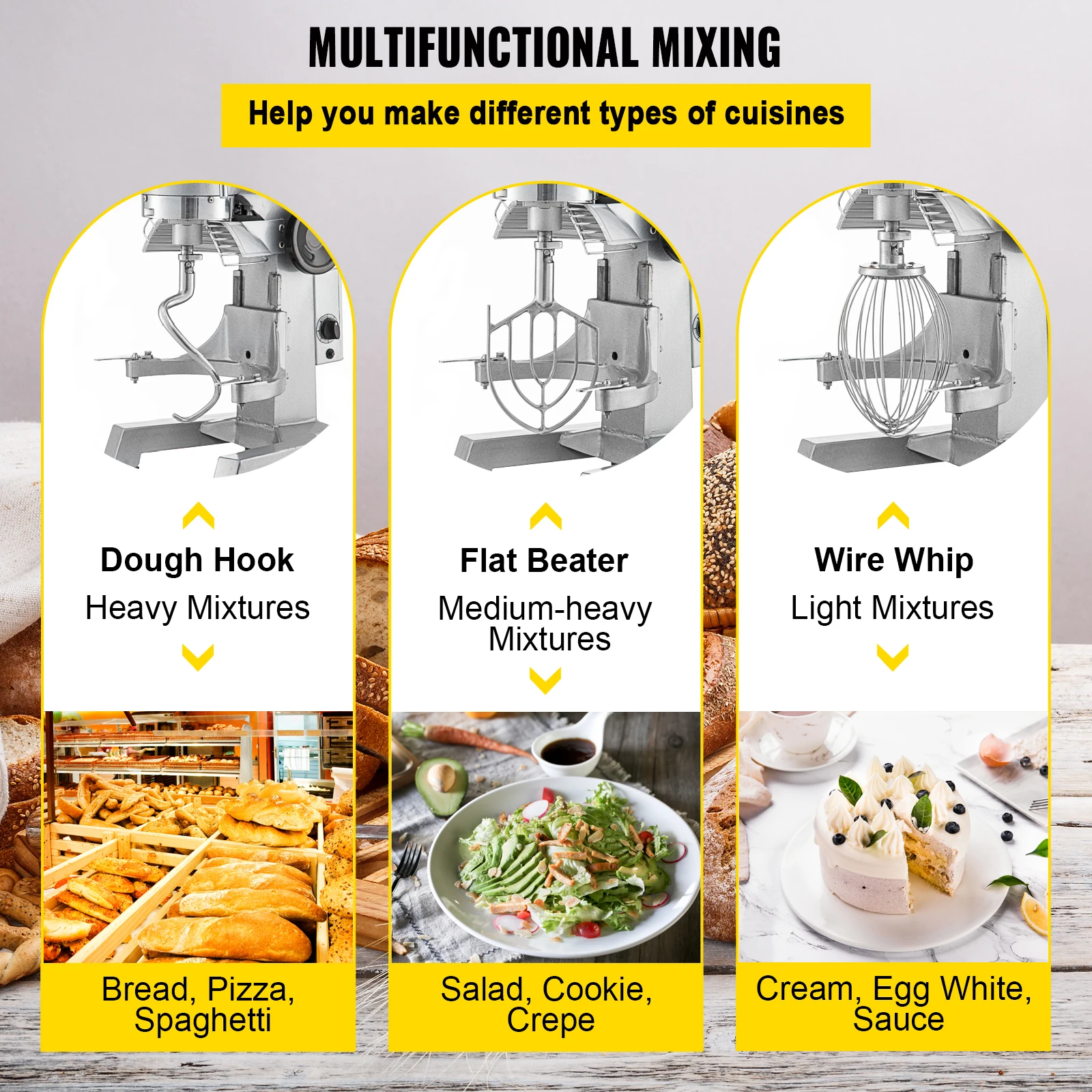 VEVORCommercial Food Mixer 10/15/20/30 Qt  with Timing Function  Stainless Steel Bowl Heavy Duty Electric Food Mixer Pizzeria 5