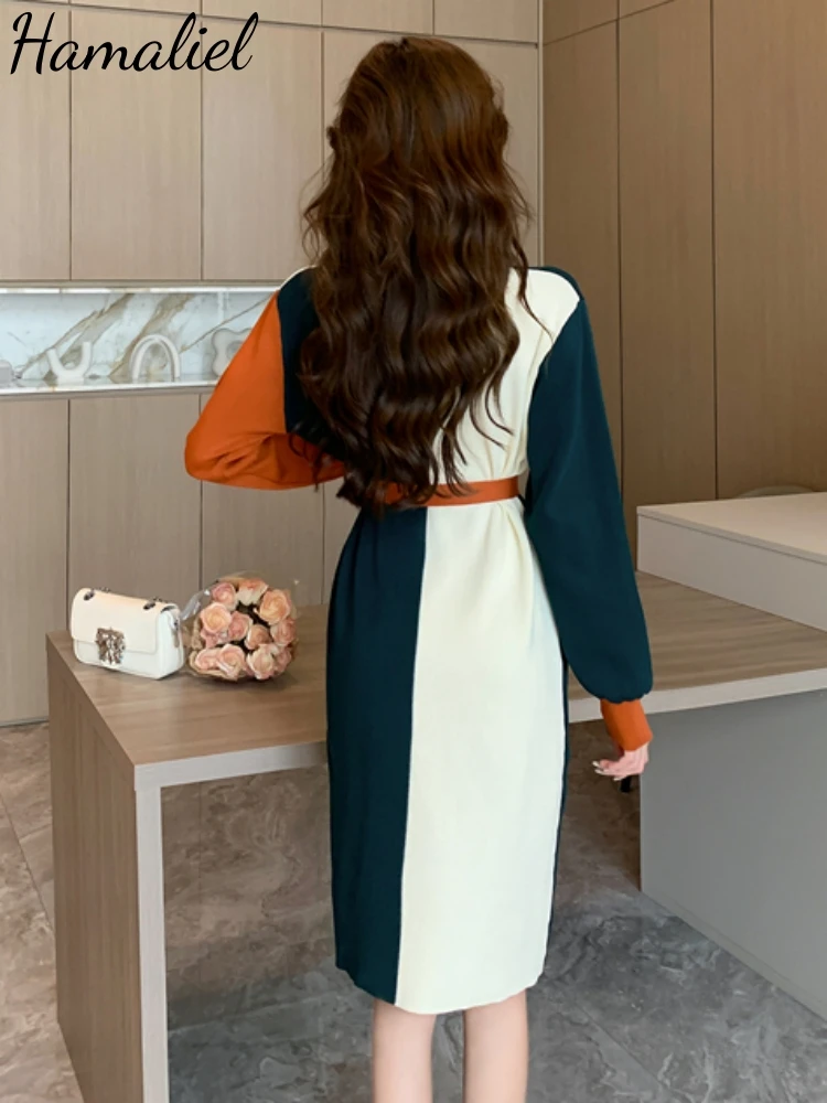 Knitted Dress Patchwork Sweater Dress Oversized Sweater Dress Knee