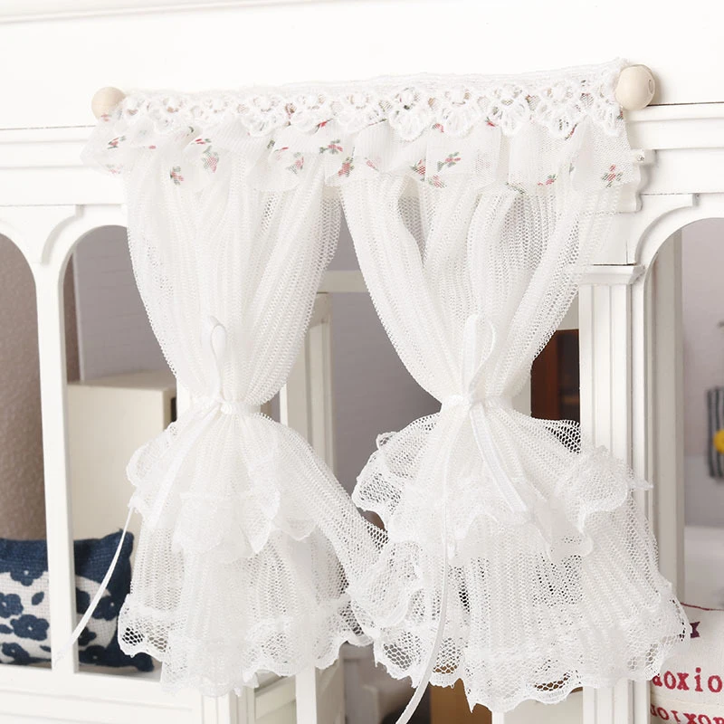 1:12 Dollhouse Miniature Lace Window Curtain Doll Home Door Curtains Bedroom Furniture Decor Toy Micro Life Scene Decor 5
