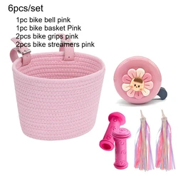 Children's Bicycle Handlebar Basket with Bell, Grips, and Tassel Accessory - Perfect Birthday Gift (Pink set)