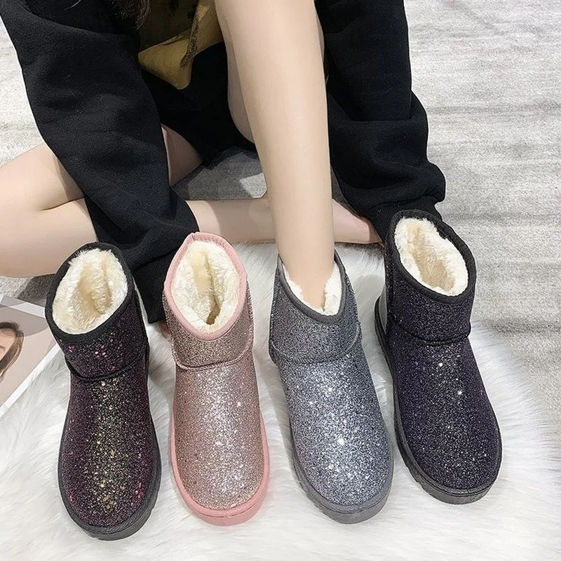 New Women Winter Shiny Boots Glitter Winter Boots Women Women Boots
