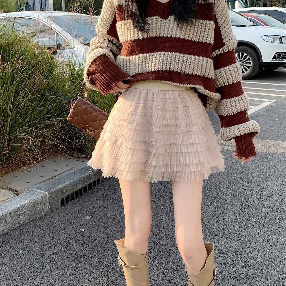 

Мини-юбка женская Тюлевая с завышенной талией, повседневная трапециевидная юбка в Корейском стиле Dongdaemun, розового и черного цвета, Y2k, на лето