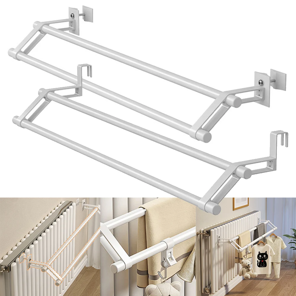 

2 Bar Radiator Airer Dryer Clothes Drying Rack Rail Towel Holder Hang Clothes Rack Above Radiator Household Supplies Storage