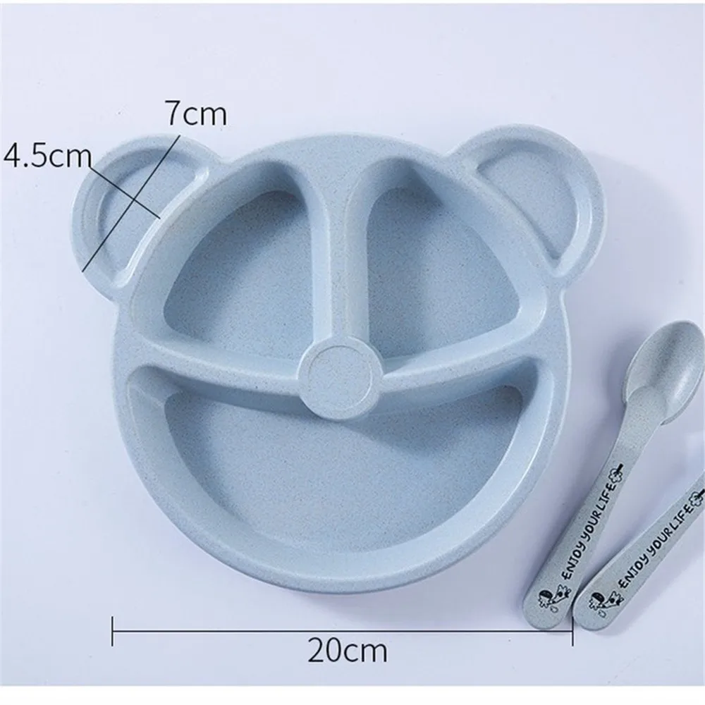 Baby Bowl+spoon+fork Feeding Food Tableware Set Cartoon Bear Kids Dishes Eating Dinnerware Anti-hot Wheat Straw Training Plate baby tableware set