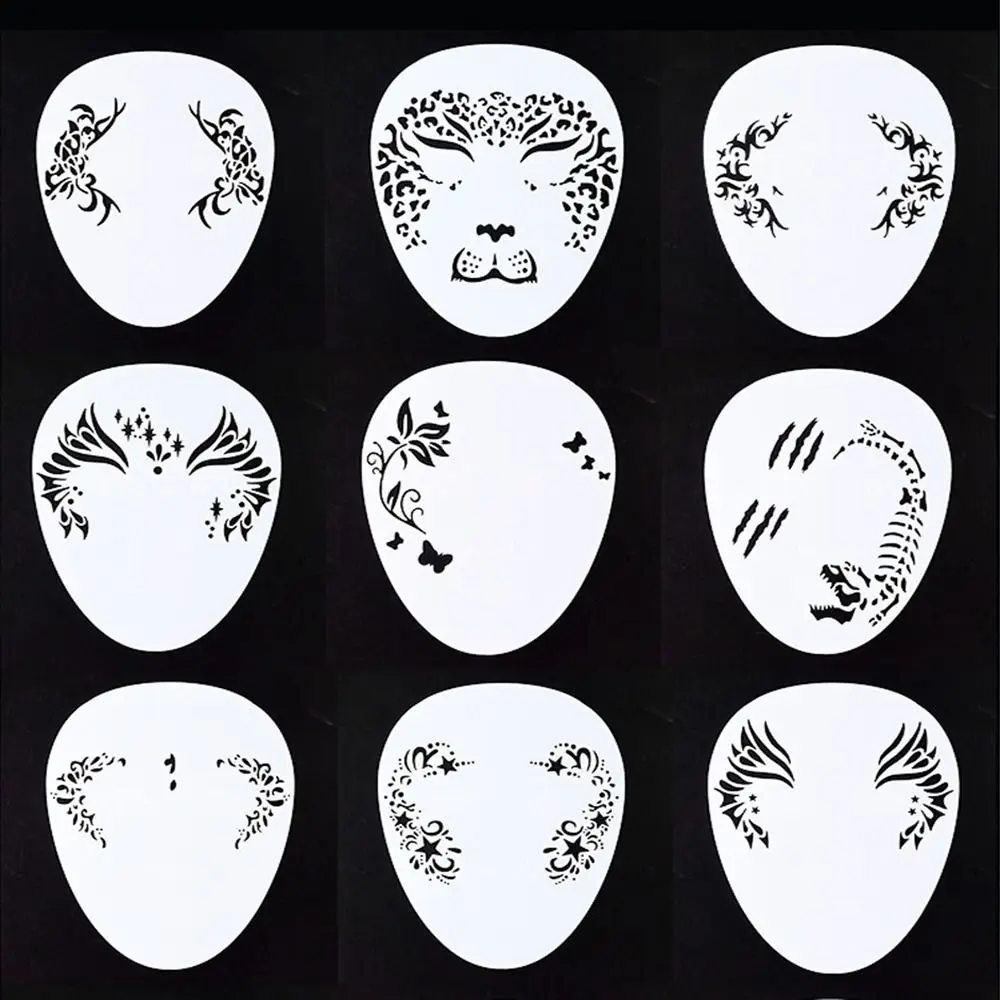 Face Painting Template Temporary Tattoo Sticker Cartoon Face Paint Template Animal Print Face Tattoo White Reusable Body Painting Stencils