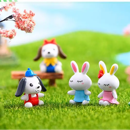 

2Pcs Mini Fairy Bunny Rabbits Figurines Animal Garden Miniature Figurines Cartoon Rabbit Home Decor