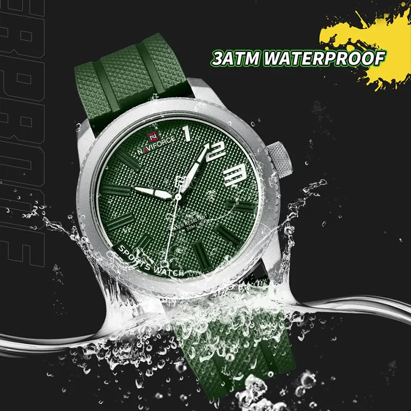 NAVIFORCE Original Army Sports Quartz Watches for Men Green Silicone Strap Military Waterproof Man Wrist Watch Relogio Masculino