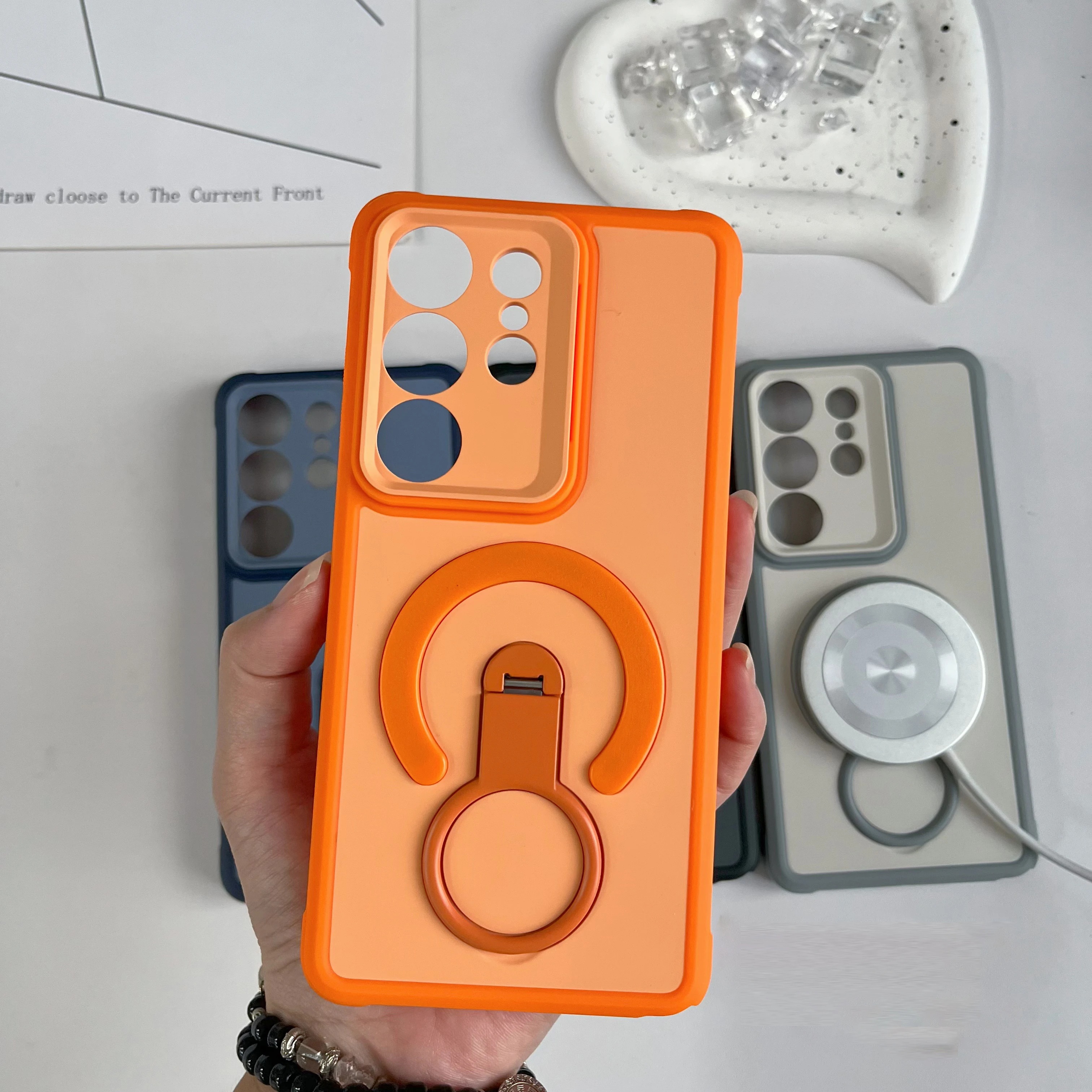 Shockproof Armor Matte Magnetic Case with Handheld Grip Stand Cover