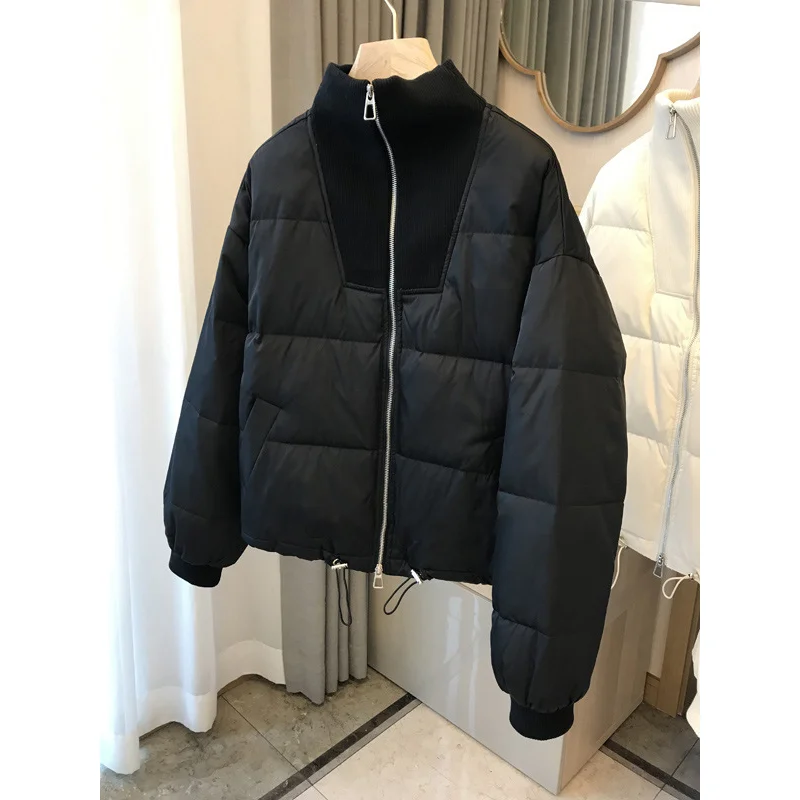 Winter Coat Women Jacket  90% White Duck Down Knitted Stand-up Collar Short Jackets Light Zero Pressure Khaki Light Thin Clothes