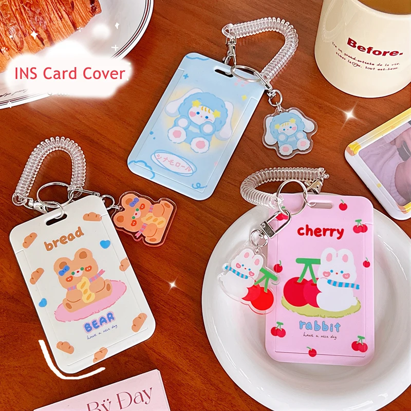 

Cute Animals Bear Rabbits Pendant Kpop Photocard Holder With Elastic Telephone cord Credit ID Bank Card Bus Card Protective Case