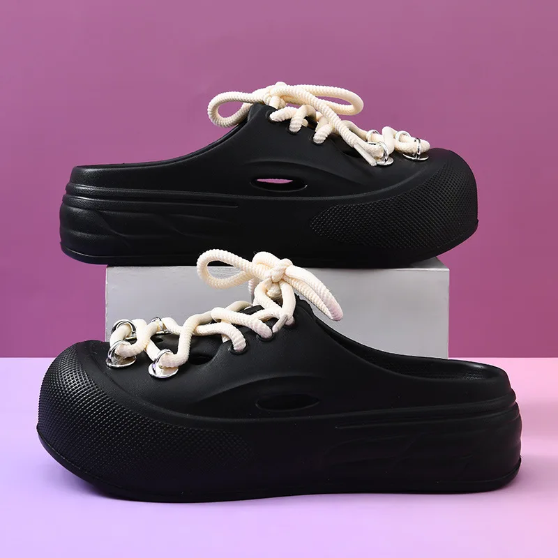 DIY Lace-up Style Platform Slippers For Women Summer Garden Shoes Girls Fashion Clogs Indoor Beach Slides Female Street Sandals