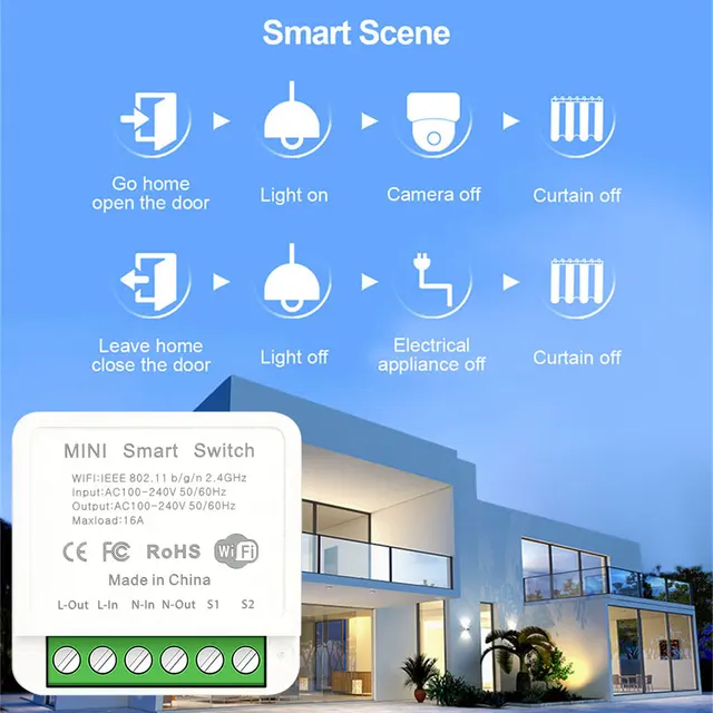 16A Mini Wifi DIY Light Switches Module 2-way Control Work With Tuya Smart Life Alexa Alice Google Home 3