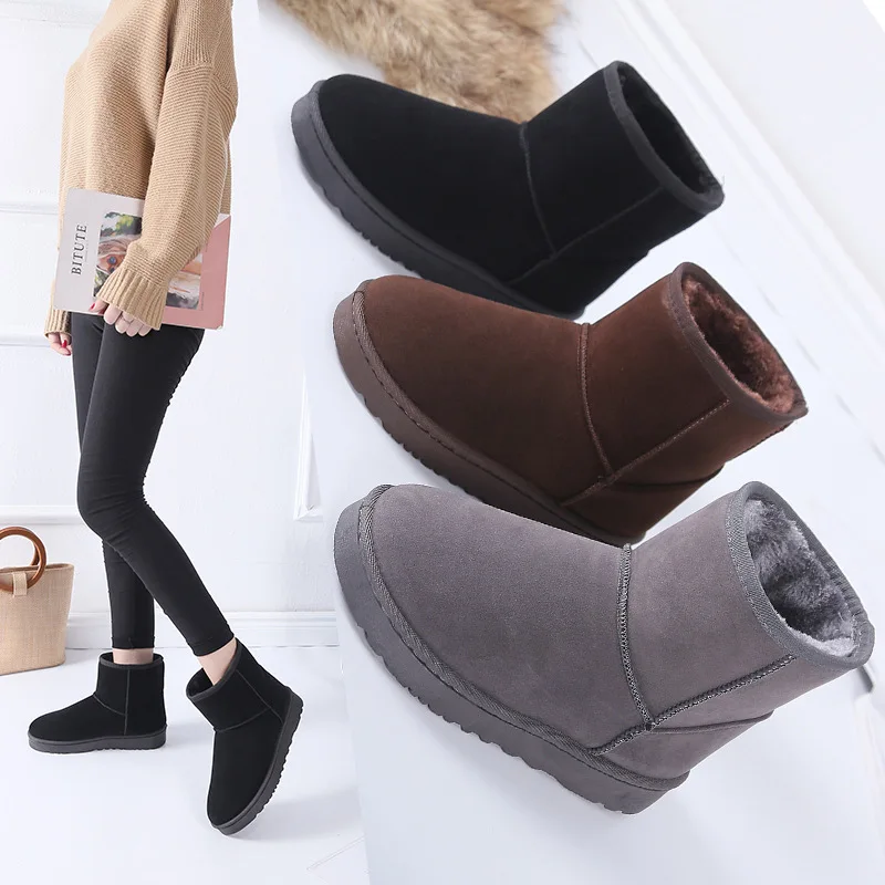 2021 New Flat-heeled Short-tube Snow Boots Women's Plus Size Winter New Flat-bottomed Old Thick and Velvet Warm Shoes 41