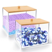New Laundry Pods Holder Container for Laundry Room Organization Acrylic Box with Bamboo Lid for Laundry Powder, Dryer Balls 2