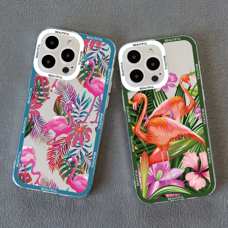 Vibrant Pink Red Flamingo Clear Phone Case – Stylish Transparent Coque Phone Cover