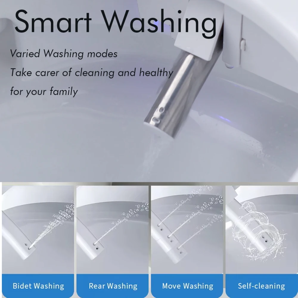 Elongated Smart Toilet with Elongated Heated Bidet Seat, Intelligent Toilet with Bidet Built-in, Feet Sensor,Auto Open/Close 6