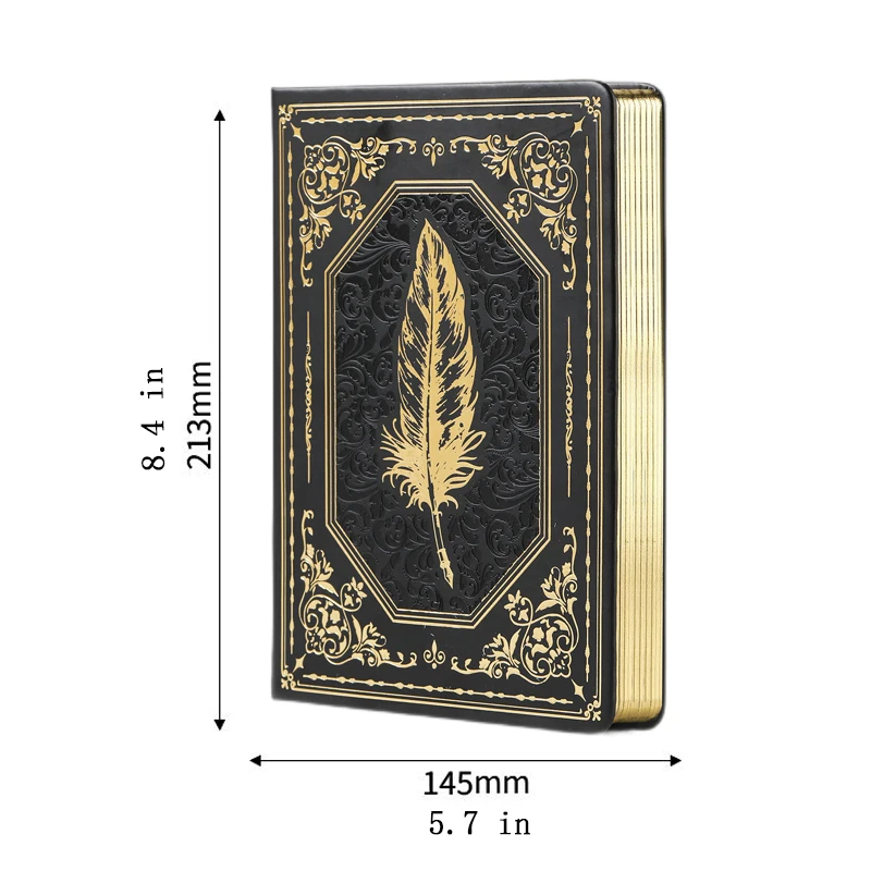 Retro A5 notebook printed leather cover notepad work meeting minutes golden edge 6