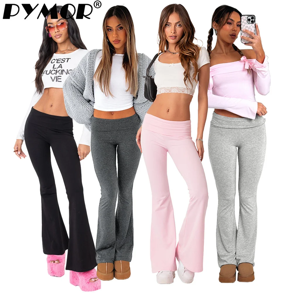 PYMQR New Comfortable,Slim Fit Reverse Waist Low Waist Flare Pants  Y2K Bodycon Sports Jogger Streetwear Female Cloth Wholesale