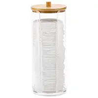 Cosmetic Cotton Organizer, Cosmetic Ball Organizer with Bamboo Lid, Bathroom Storage Bottle, Desktop Hair Accessories Organizer 1