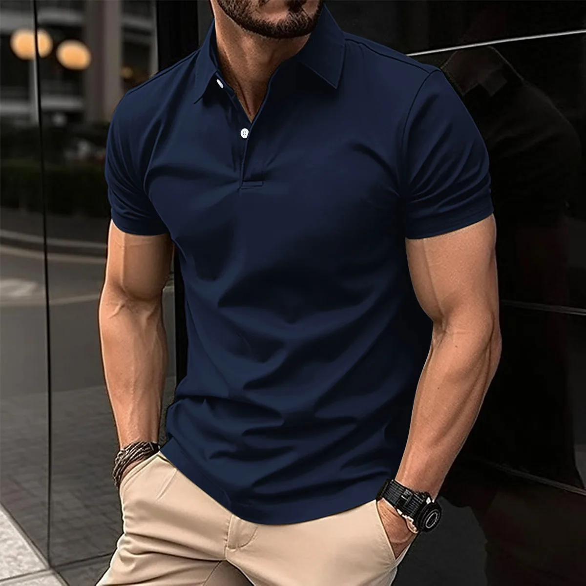 

Best Selling Men Short Sleeve Polo Shirt Turn Down Collar Button Pure Color Top Polo Shirt Summer Casual Comfort Men's Clothing