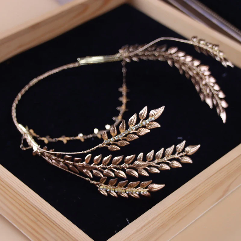 

Gold Color Leaf Bridal Forhead Tiara Women Crown Vintage Girls Hairband Handmade Wedding Hair Piece