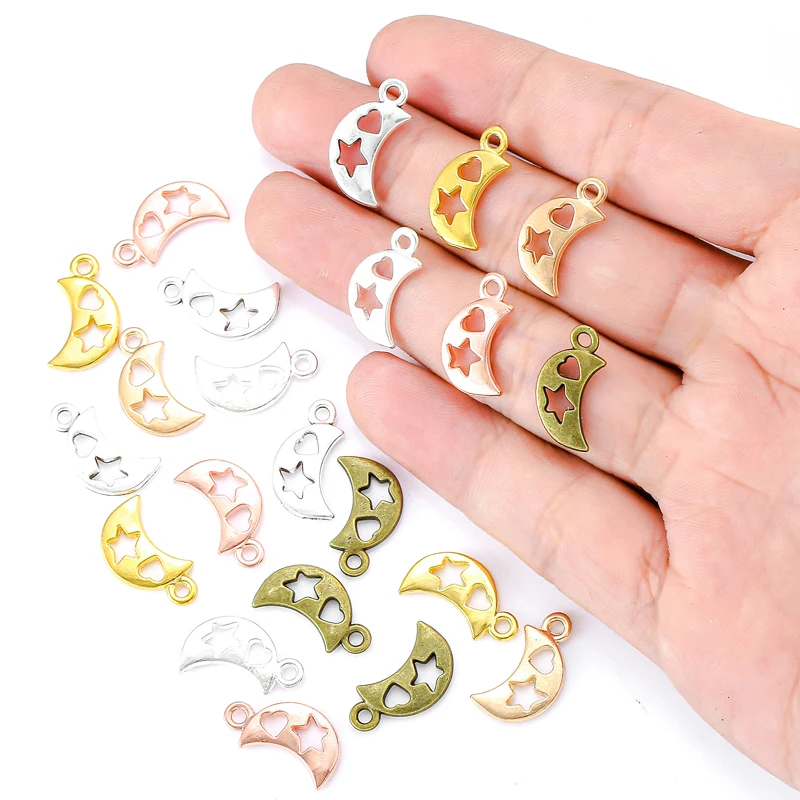 Подвеска из сплава в виде Луны и сердца, 30 шт., 6 цветов Подвеска из сплава в виде Луны и сердца, 30 шт., 6 цветов