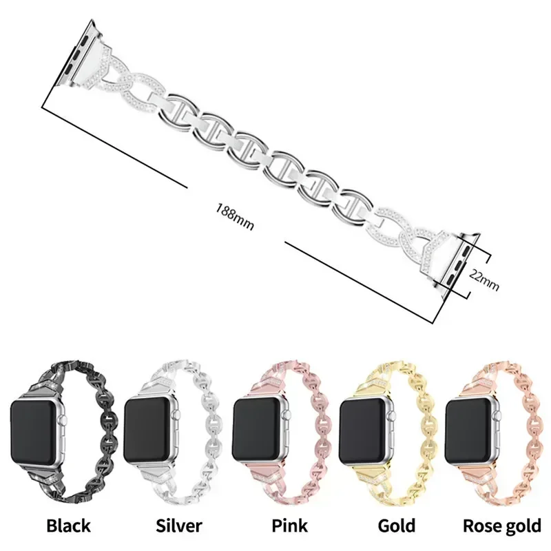 애플 워치용 메탈 스트랩 여성용 럭셔리 팔찌 밴드, 아이워치 울트라 49mm, 8, 7, 6, 5, 4, 3, 2, 1 SE, 45mm, 41mm, 44mm, 42mm, 40mm, 38mm