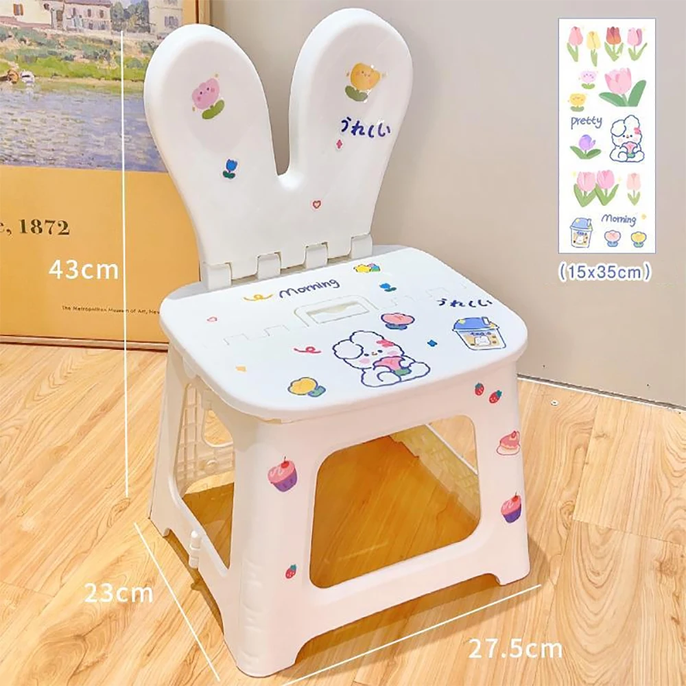 Children's cute seat creative foldable rabbit ear backrest chair DIY stickers outdoor indoor portable furniture girl gift