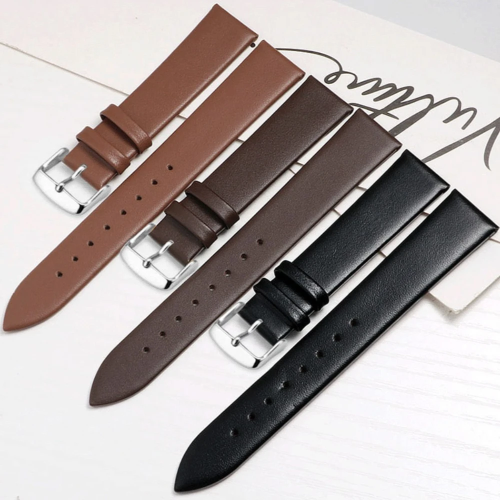 Elegant Calf Leather Watch Strap with Silver Buckle
