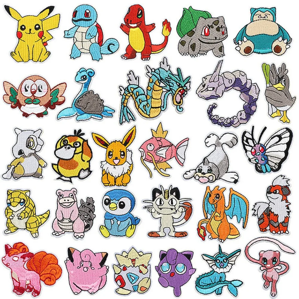 

28pcs Pokemon Pikachu Cartoon Embroidery Cloth Patch Mew Bulbasaur Charizard Anime Figures Clothes DIY Accessories Sewing Decor