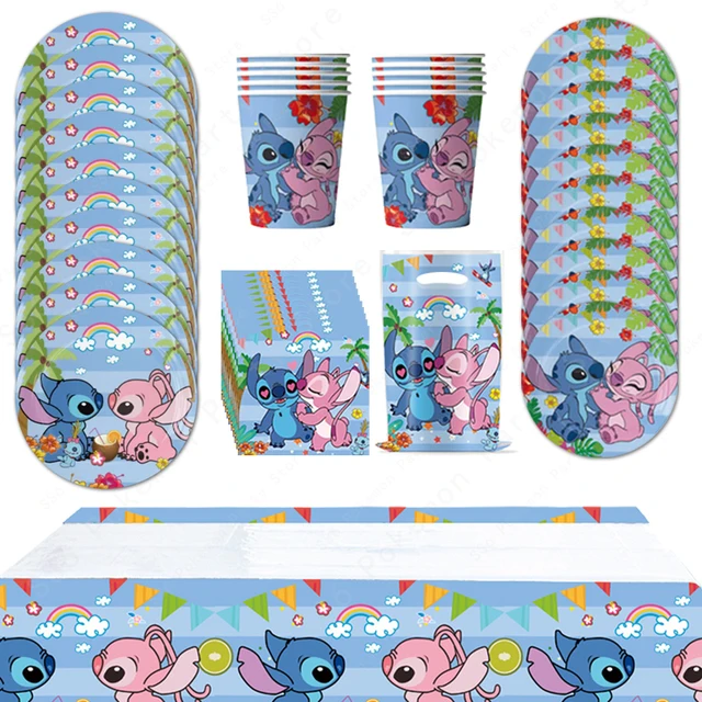 Disney Lilo e Stitch Decorazione festa di compleanno Ragazza Ragazzo Stoviglie usa e getta Piatto Tovaglia Sacchetto di caramelle Kit tazza di carta Forniture 3